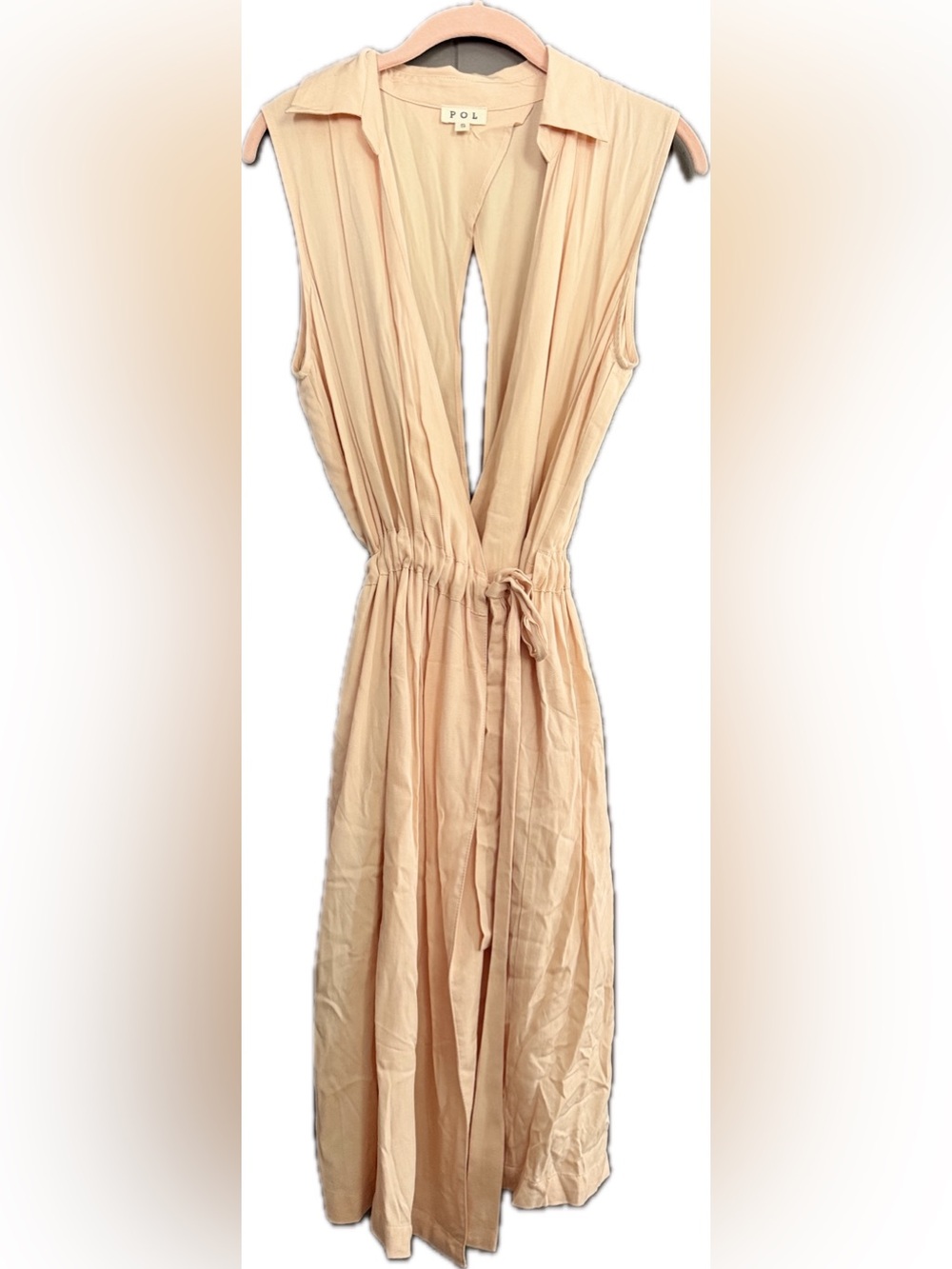 POL Sleeveless Peach Midi Dress with Tie Waist